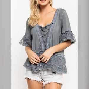 CUTE! Boho Festival Style Lace Tie Top by POL